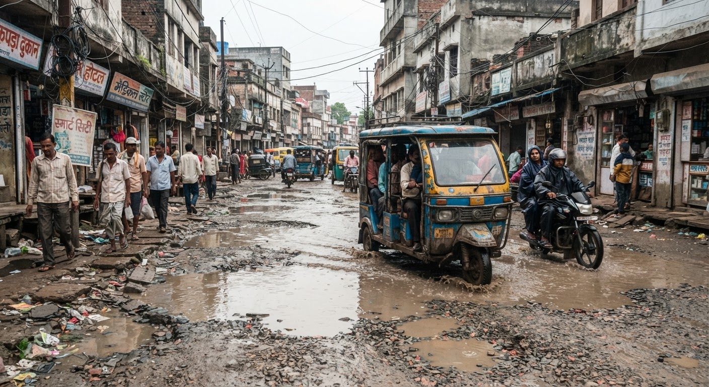 स्मार्ट सिटी भागलपुर में बदहाल सड़क और नाले से जनता परेशान