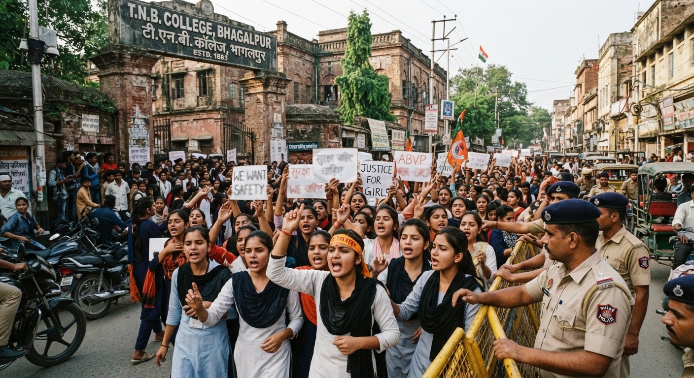 भागलपुर के कॉलेजों में छात्राओं की सुरक्षा के लिए एबीवीपी का जोरदार प्रदर्शन