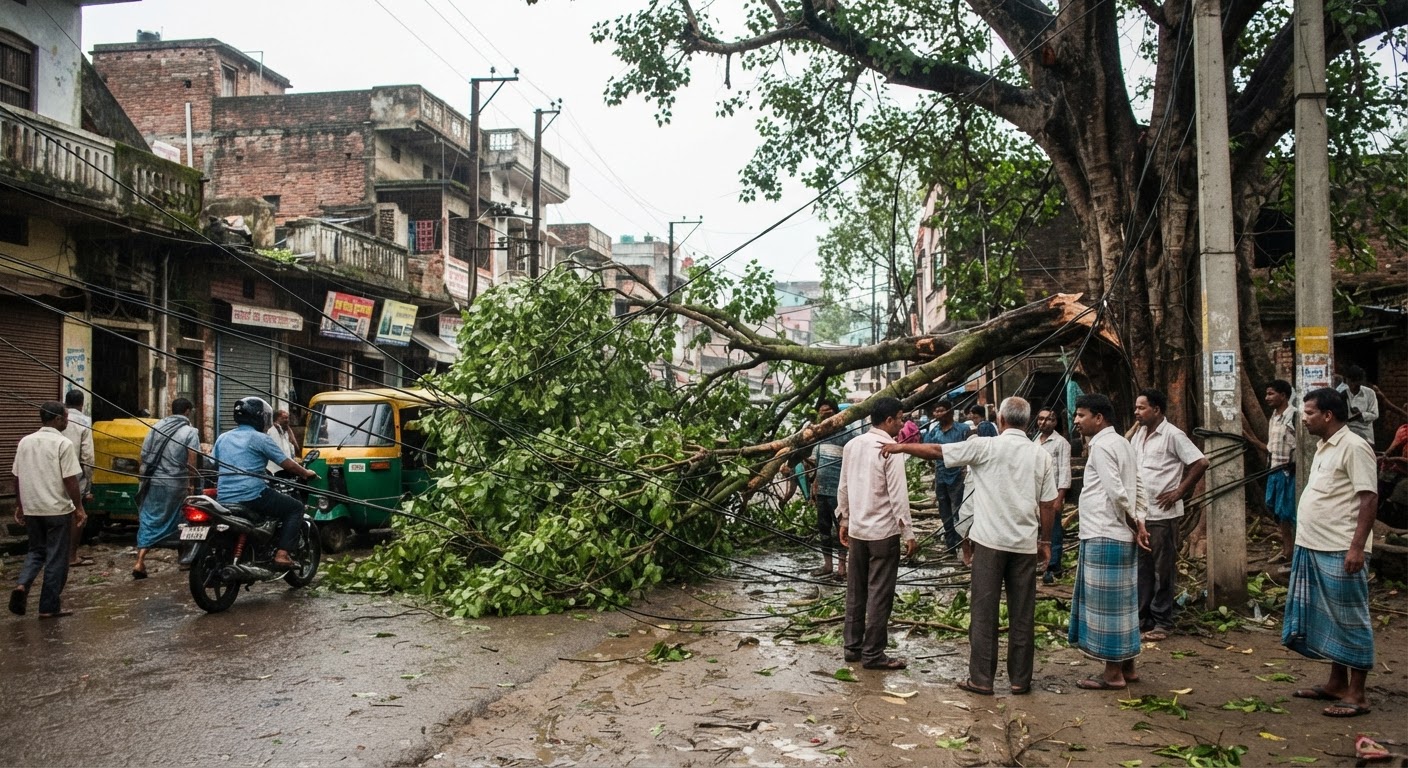 लखीसराय में गिरा विशाल पीपल का पेड़, ठप रही बिजली और ट्रैफिक