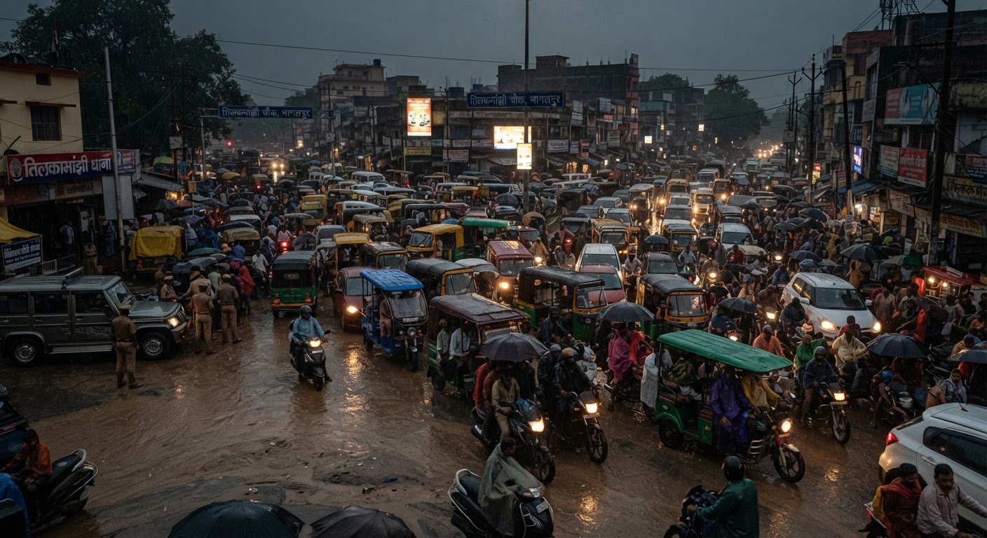 भारी बारिश से तिलकामांझी चौक पर लगा भीषण जाम