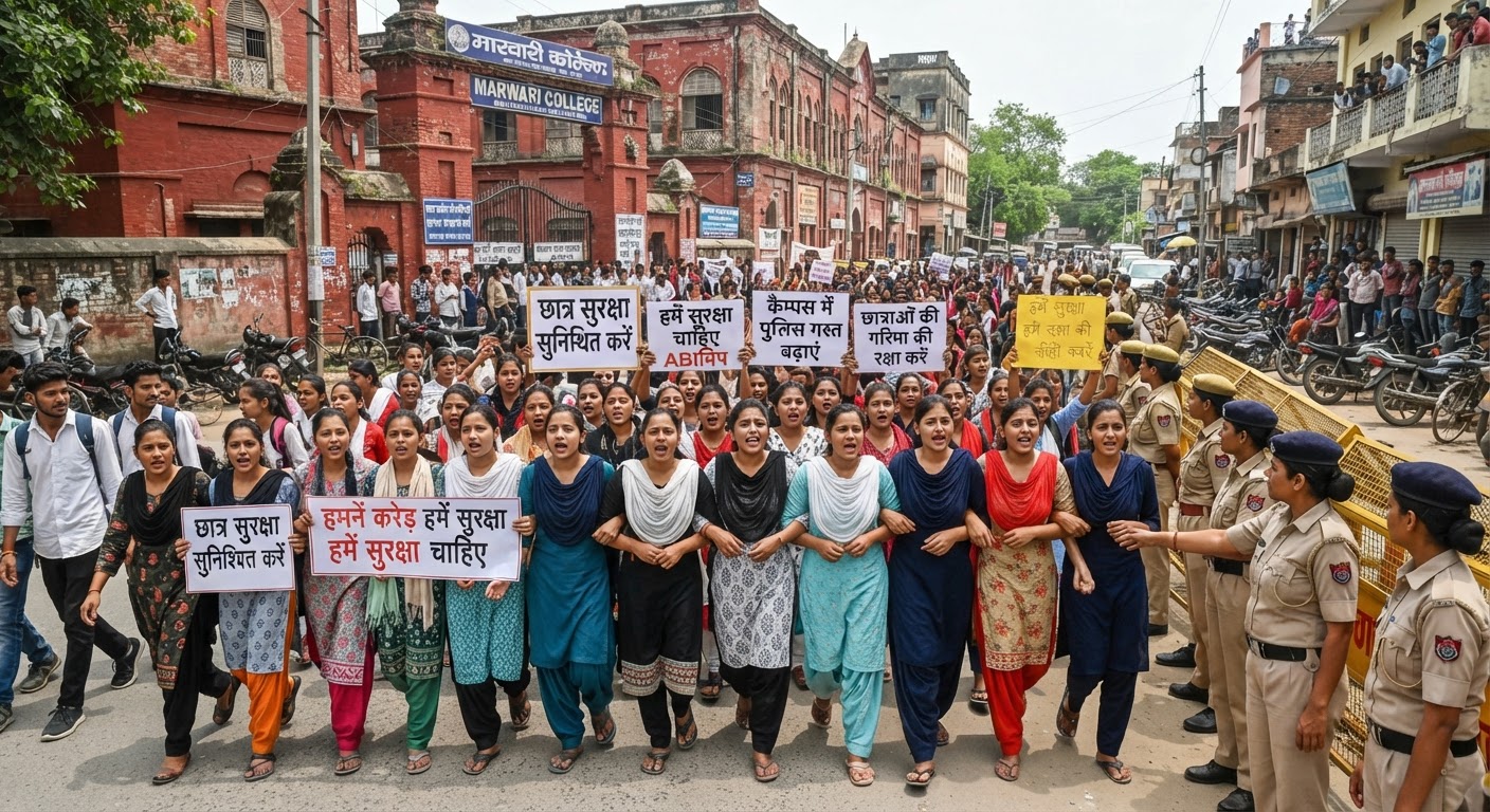 भागलपुर के कॉलेजों में छात्राओं की सुरक्षा के लिए एबीवीपी का जोरदार प्रदर्शन