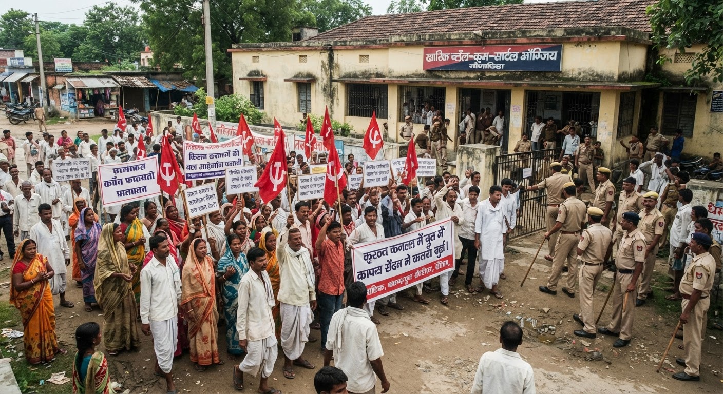 नगछिया में कम्युनिस्ट पार्टी का जोरदार प्रदर्शन, तटबंध टूटने की हो उच्चस्तरीय जांच