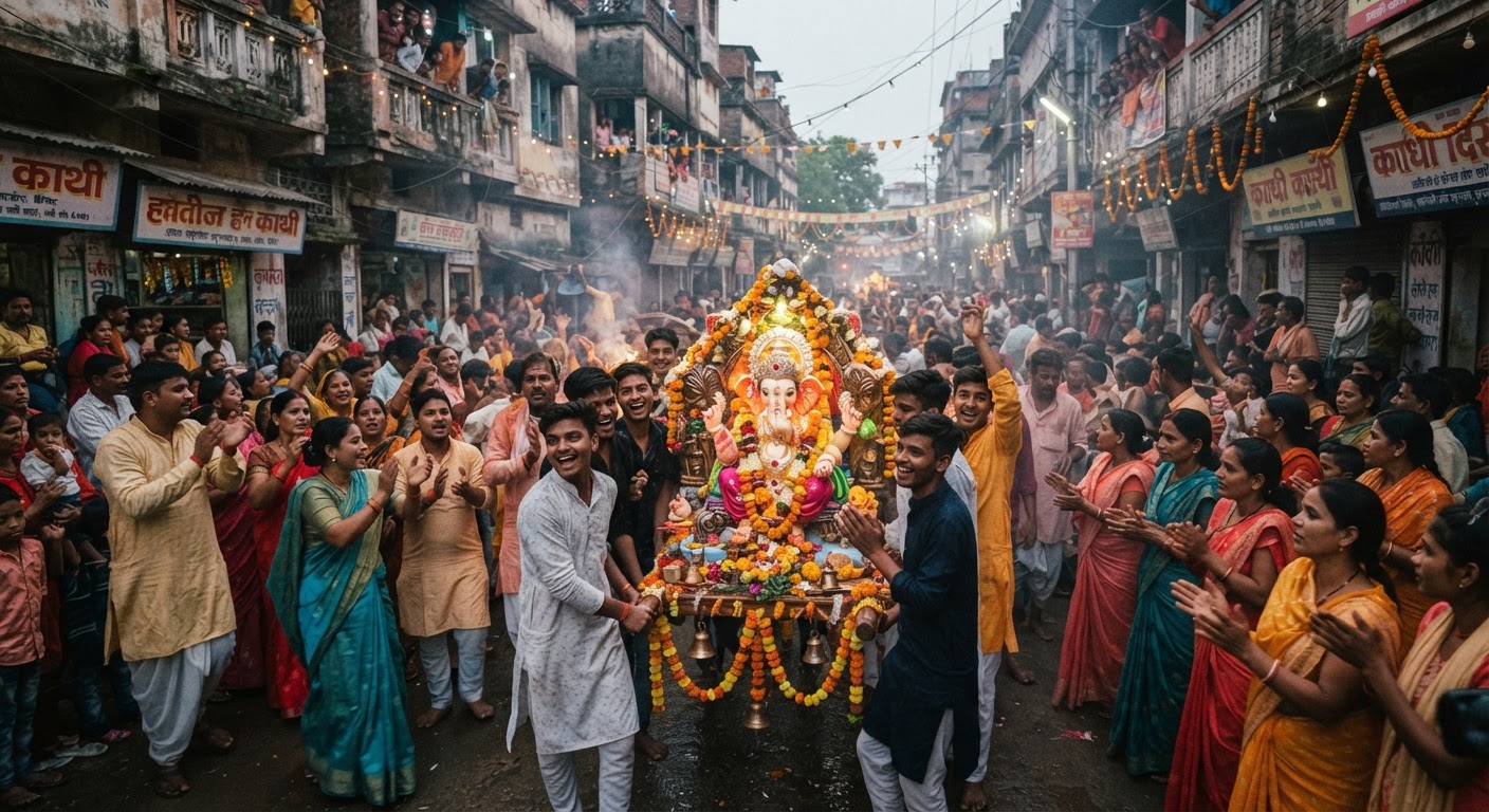 अरिया में धूमधाम से मनावै गणेश महोत्सव, गूंज रहल बा गणपति बप्पा मोरया के जयकारा