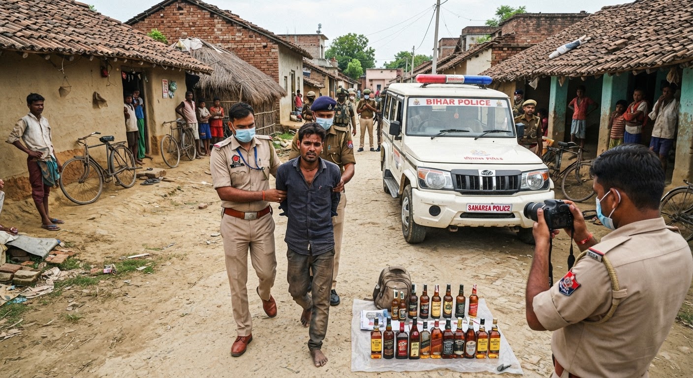 सहरसा में पुलिस का बड़ा एक्शन, मकुना गांव से 18 बोतल विदेशी शराब के साथ तस्कर गिरफ्तार