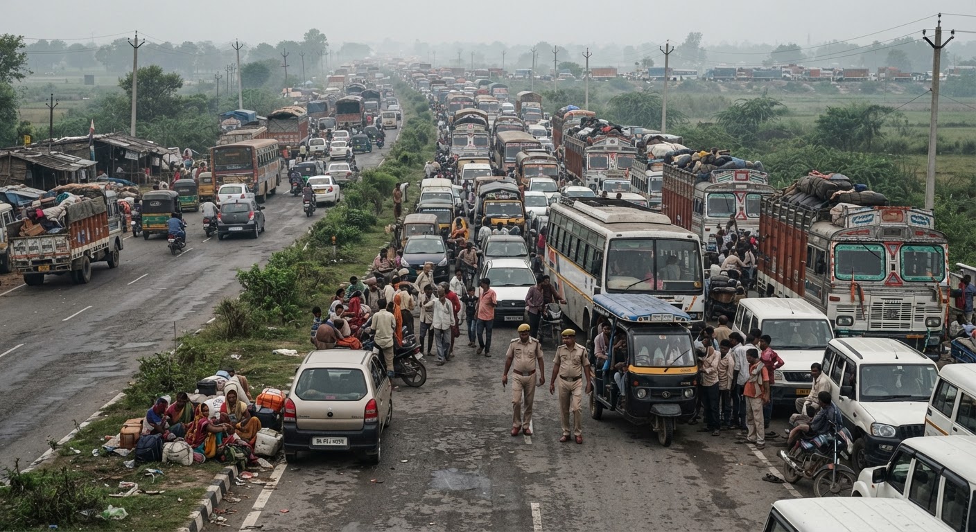 NH-80 पर 10 किलोमीटर लंबा जाम, 11 घंटे फंसे रहे लोग