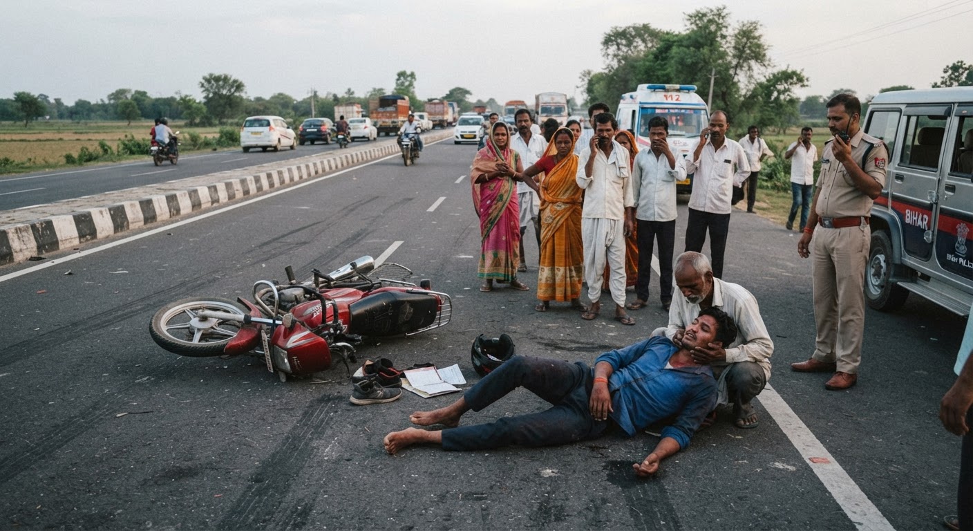 दर्दनाक हादसा! अररिया-फोरेंसगंज हाईवे पर बाइक फिसलने से युवक गंभीर रूप से घायल