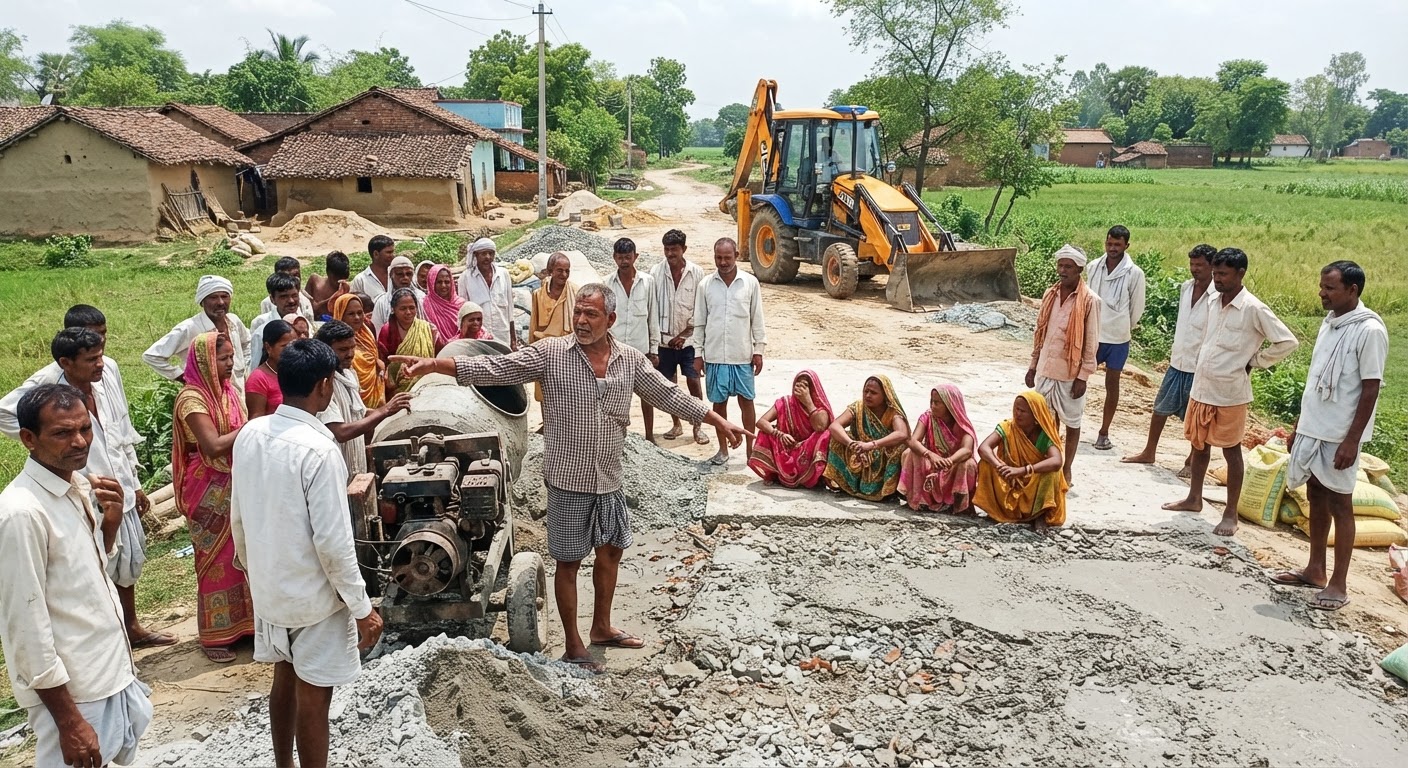 सहरसा में ग्रामीणों का हंगामा, घटिया सड़क निर्माण रोका