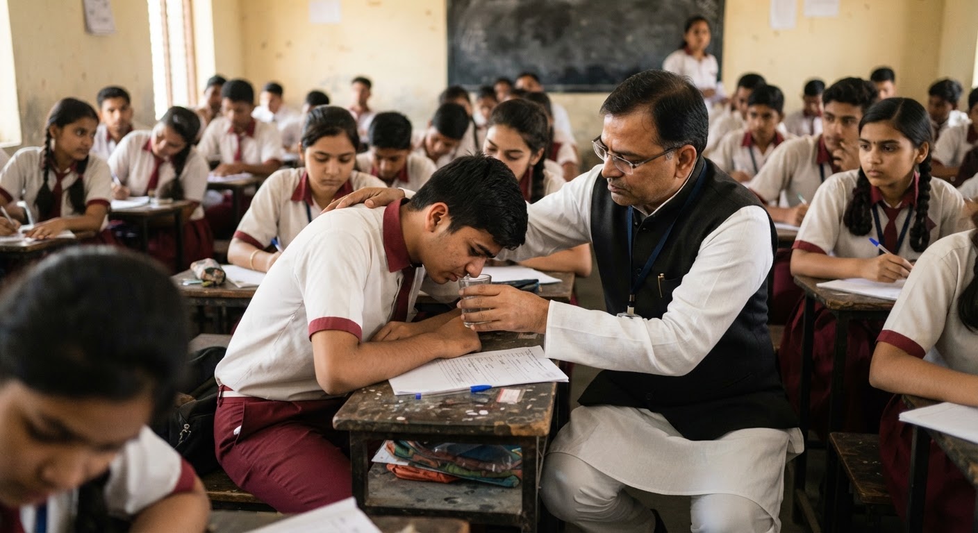 सरसवाति विद्या निकेतन अजगैवा में परीक्षा के दौरान अचानक एक छात्र की तबियत बिगड़ी
