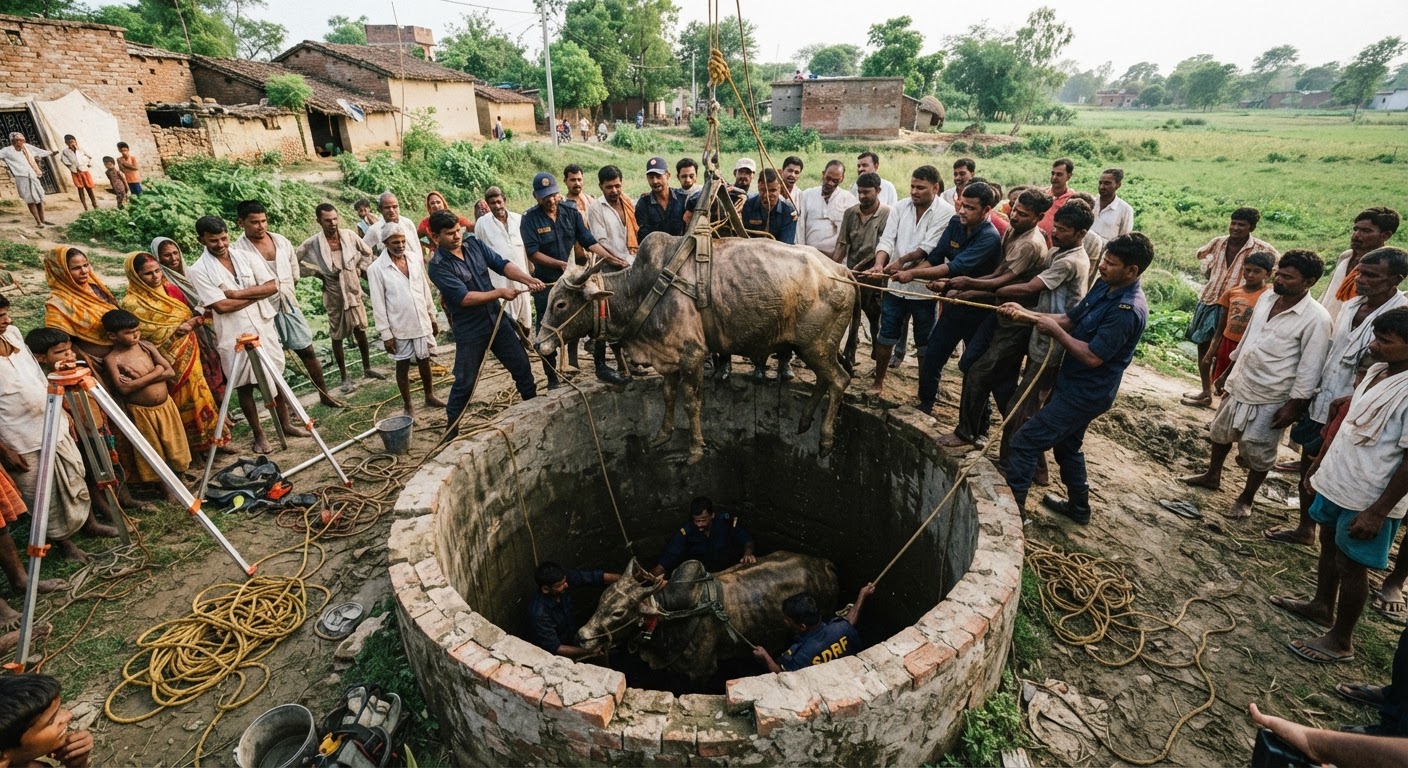 भागलपुर में बड़ा रेस्क्यू: 20 फीट गहरे कुएं में गिरे दो सांड, 5 घंटे की कड़ी मेहनत के बाद सुरक्षित बाहर निकाला गया