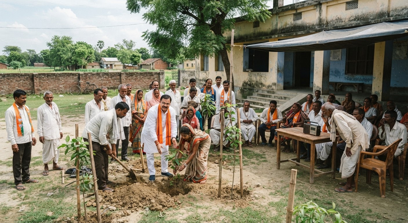 नवगछिया में भाजपा कार्यकर्ताओं ने सुनी मन की बात और किया पौधारोपण