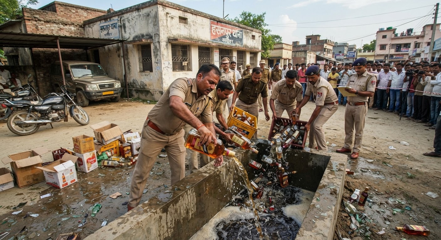 कटिहार: हसनपुर पुलिस ने किया 97 लीटर शराब का विनाश, बड़ी कार्रवाई कार्रवाई