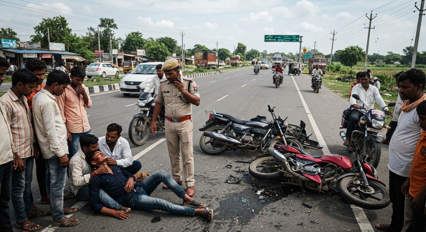 अररिया-फोरबिसगंज फोरलेन सड़क पर दो मोटरसाइकिलों की जोरदार टक्कर, युवकyनकी हालत गंभीर