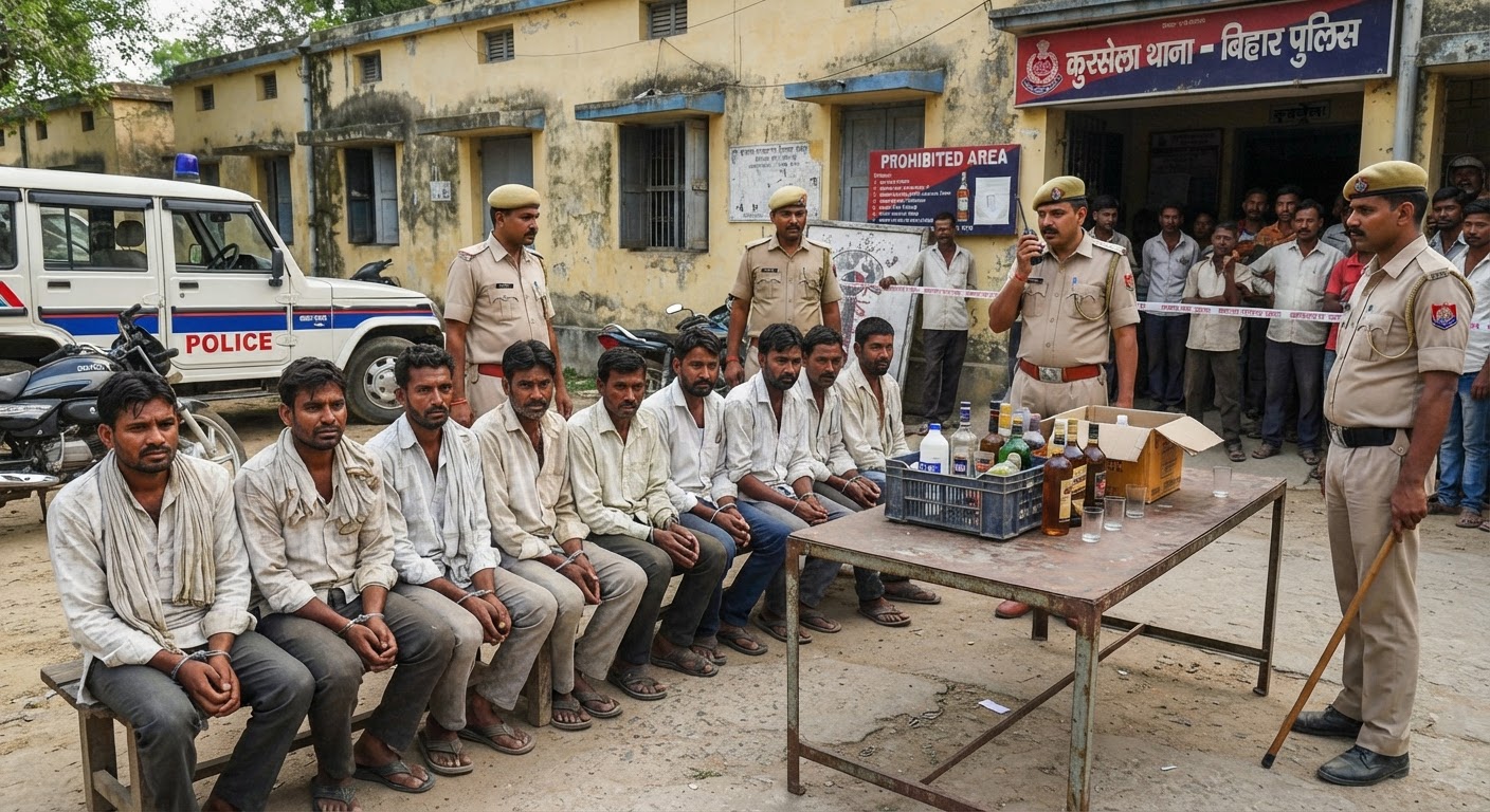 सावधान! कटिहार के कुरसेला में शराब पीने वालों पर पुलिस की बड़ी कार्रवाई, 8 गिरफ्तार