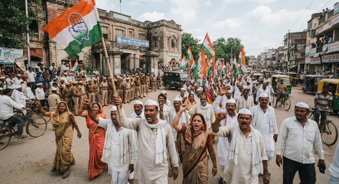 भगालपुर में कांग्रेस का जोरदार हंगामा: 'वोट चोरी' के खिलाफ सड़क पर उतरे कार्यकर्ता