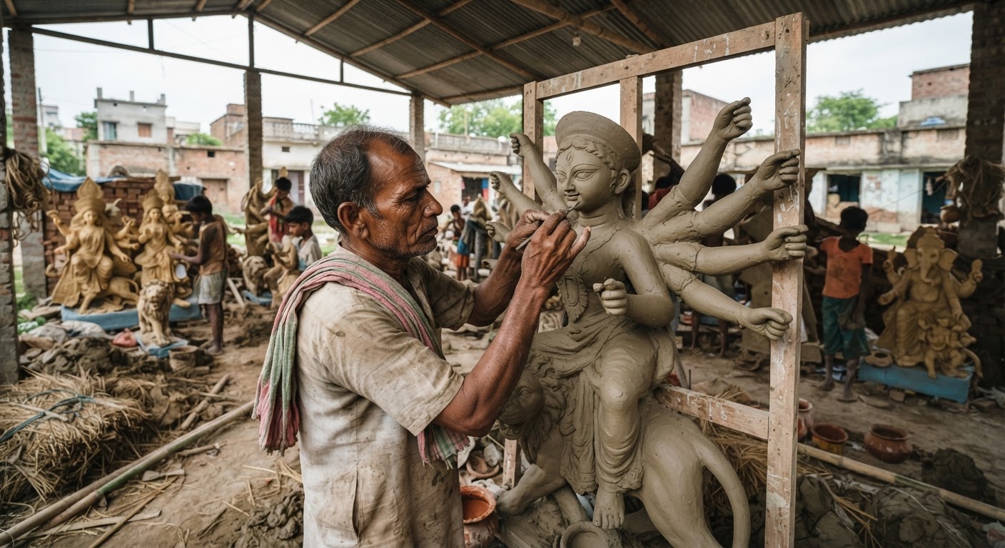 बांका में दुर्गा पूजा की जोरदार तैयारी: मूर्तिकारों ने शुरू किया देवी की प्रतिमाओं का निर्माण