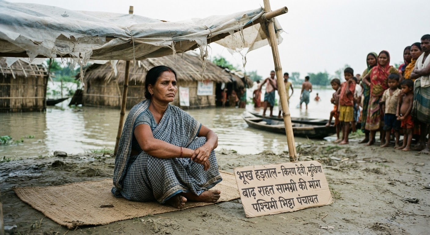 भागलपुर: बाढ़ राहत के लिए मुखिया किरण देवी का अनशन शुरू, प्रशासन से की बड़ी मांग