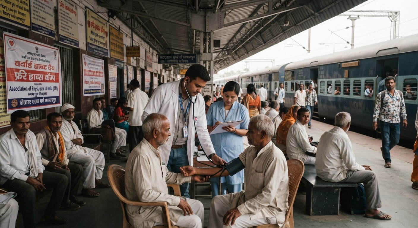 भागलपुर रेलवे स्टेशन पर लगा मुफ्त स्वास्थ्य शिविर, यात्रियों की हुई जांच