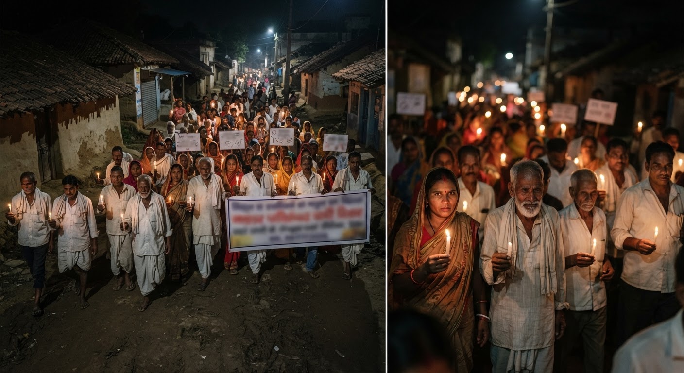 पीरपैंती के लोगों ने नगर परिषद बनाने के विरोध में निकाला कैंडल मार्च