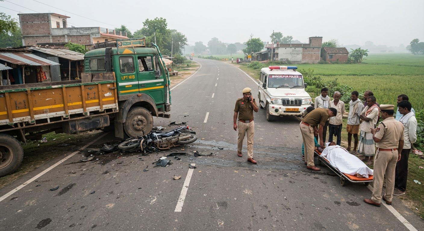 खरामा मोड़ के पास ट्रक की टक्कर से बाइक सवार की दर्दनाक मौत