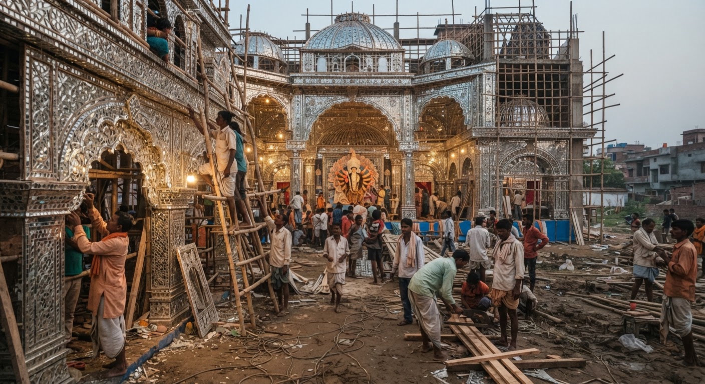 पूर्णिया में अद्भुत शीश महल पंडाल और भव्य दुर्गा पूजा की जोरदार तैयारी