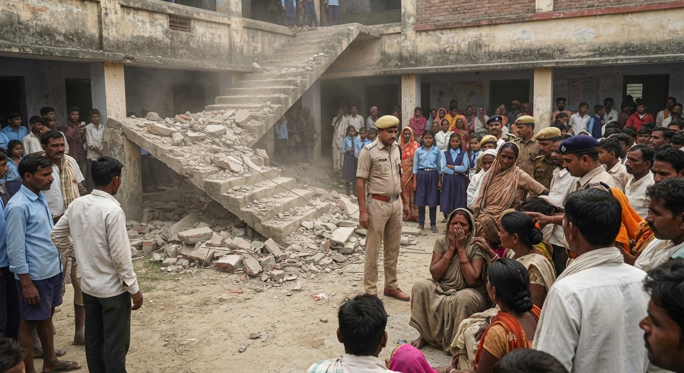 खगड़िया में बड़ा हादसा: स्कूल की सीढ़ी गिरने से सात साल की मासूम बच्ची की मौत, चार घायल