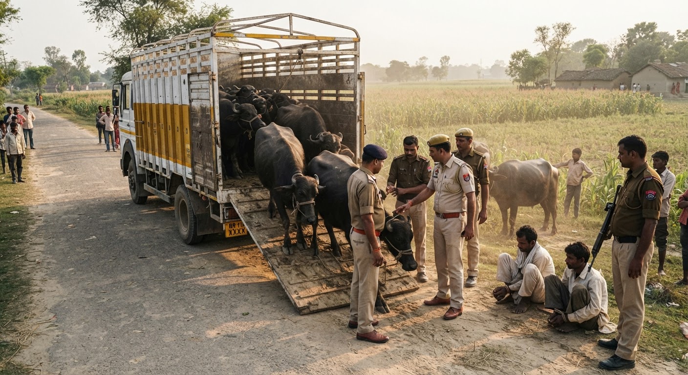 पूर्णिया में पुलिस की बड़ी कार्रवाई, 28 भैंसें बरामद और तीन तस्कर गिरफ्तार