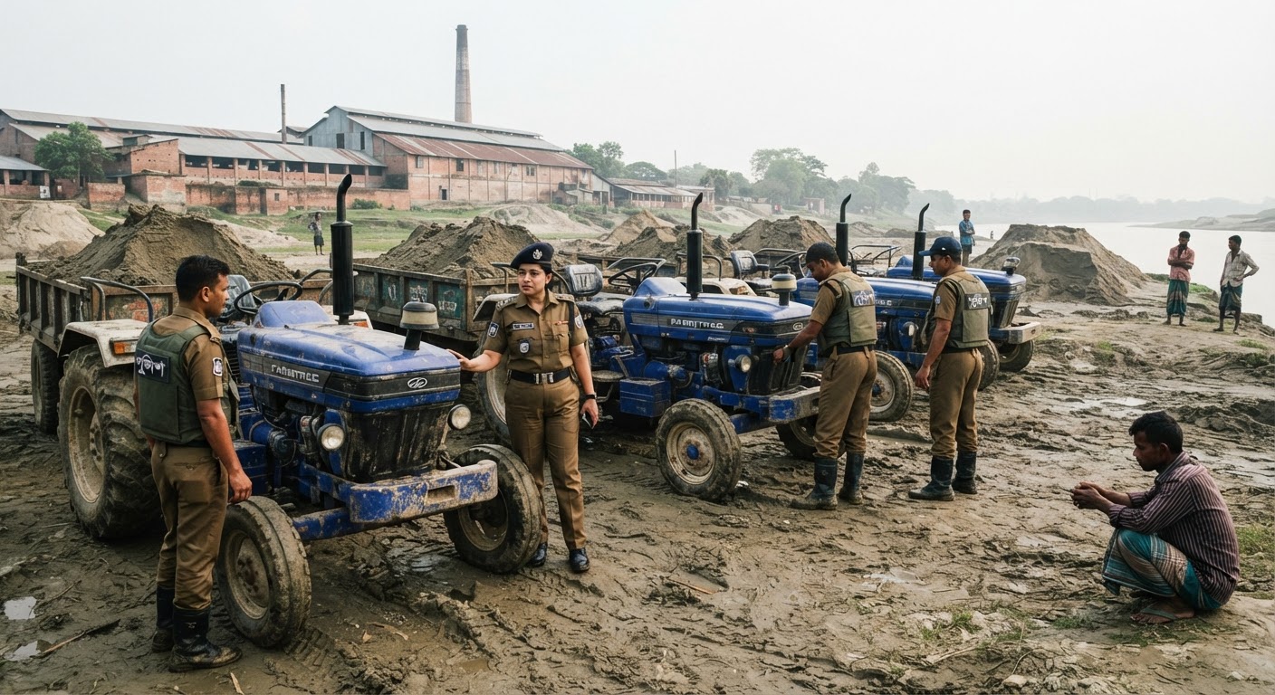 अरबARI पुलिस ने पोठिया में अवैध बाल बालू खनन के खिलाफ की बड़ी कार्रवाई, चार ट्रैक्टर जब्त