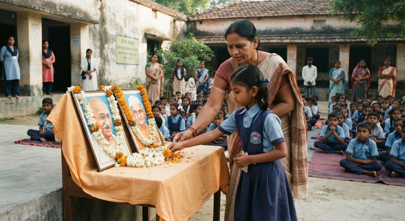 अकबरनगर में गांधी-शास्त्री जयंती पर स्कूलों और नगर पंचायत ने दी श्रद्धांजलि