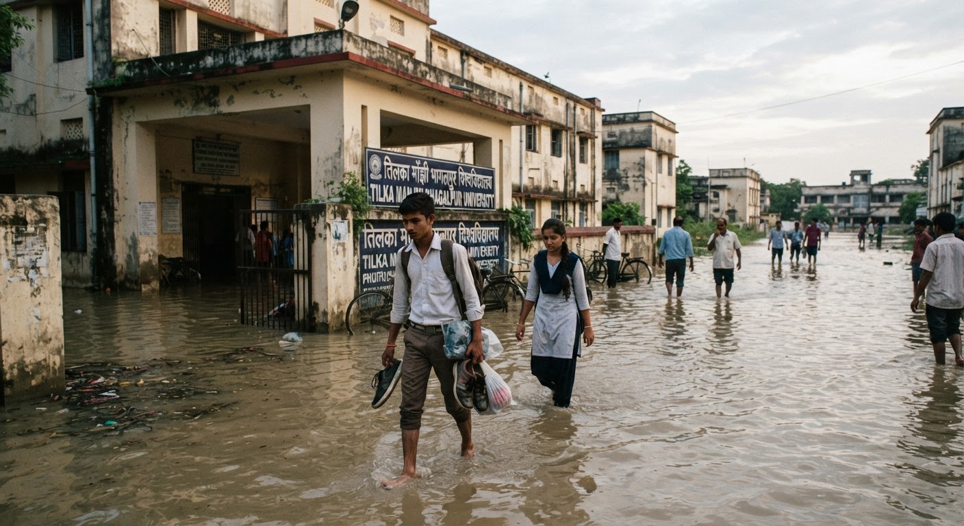 भागलपुर में गंगा नदी का पानी खतरे के निशान पर, यूनिवर्सिटी परिसर डूबा