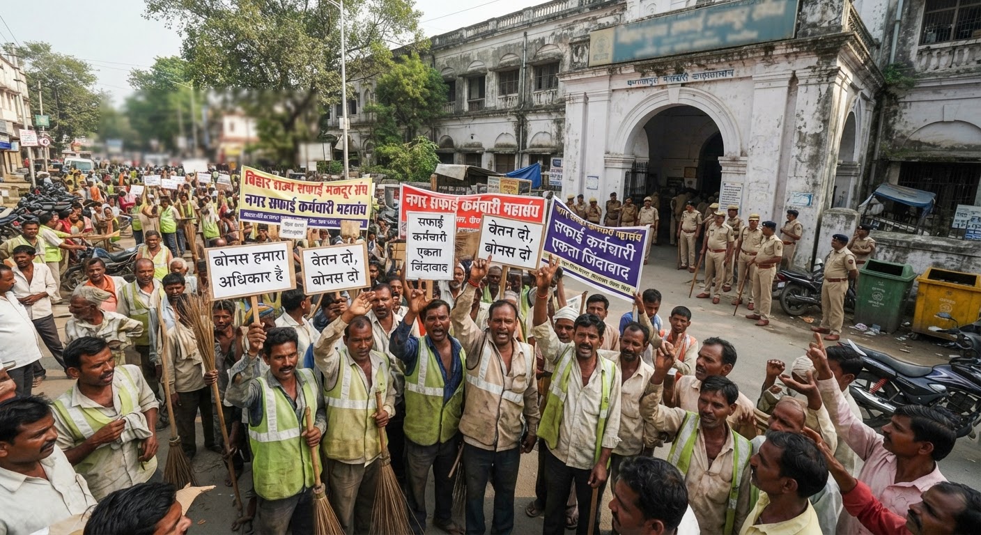 भागलपुर में सफाई कर्मियों का जोरदार हंगामा, बकाया बोनस और स्वास्थ्य जांच को लेकर खोला मोर्चा