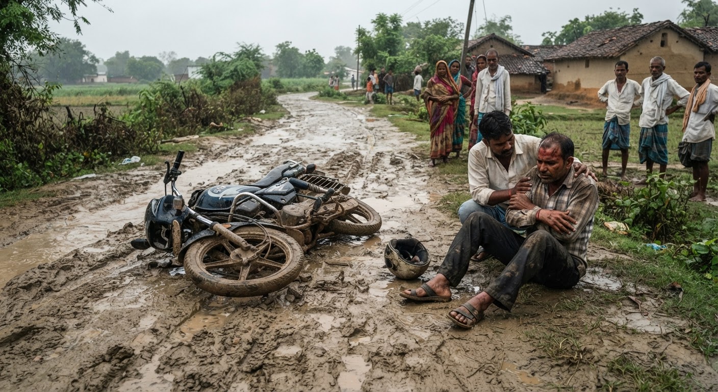 असरगंज में कीचड़ के कारण फिसली बाइक, गंभीर रूप से घायल हुए मोटरसाइकिल सवार