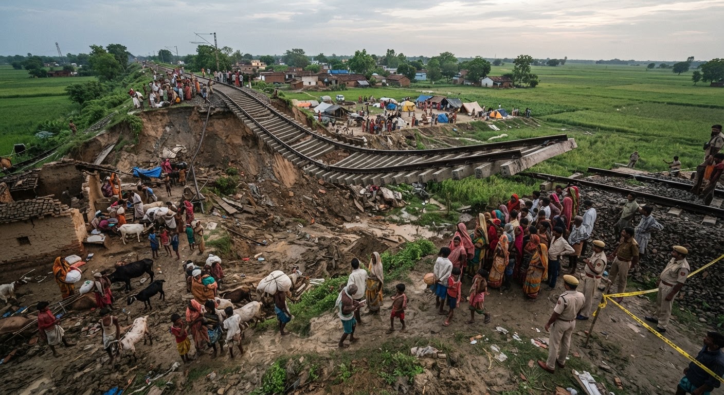 भागलपुर के नौगछिया में टूटा रेलवे बांध, मची भारी तबाही