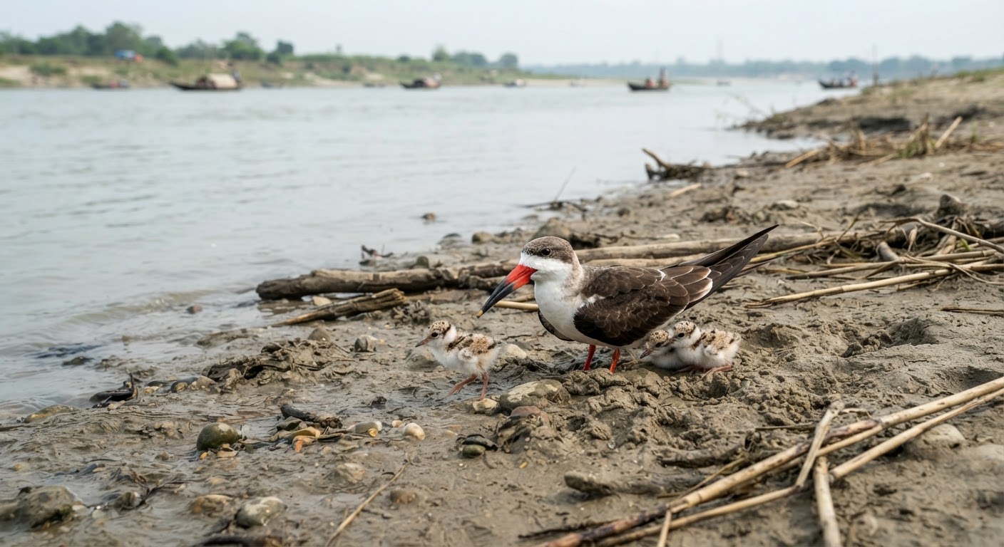 खुशखबरी: भागलपुर में दुर्लभ भारतीय स्कीमर पक्षी ने दिए तीन बच्चे