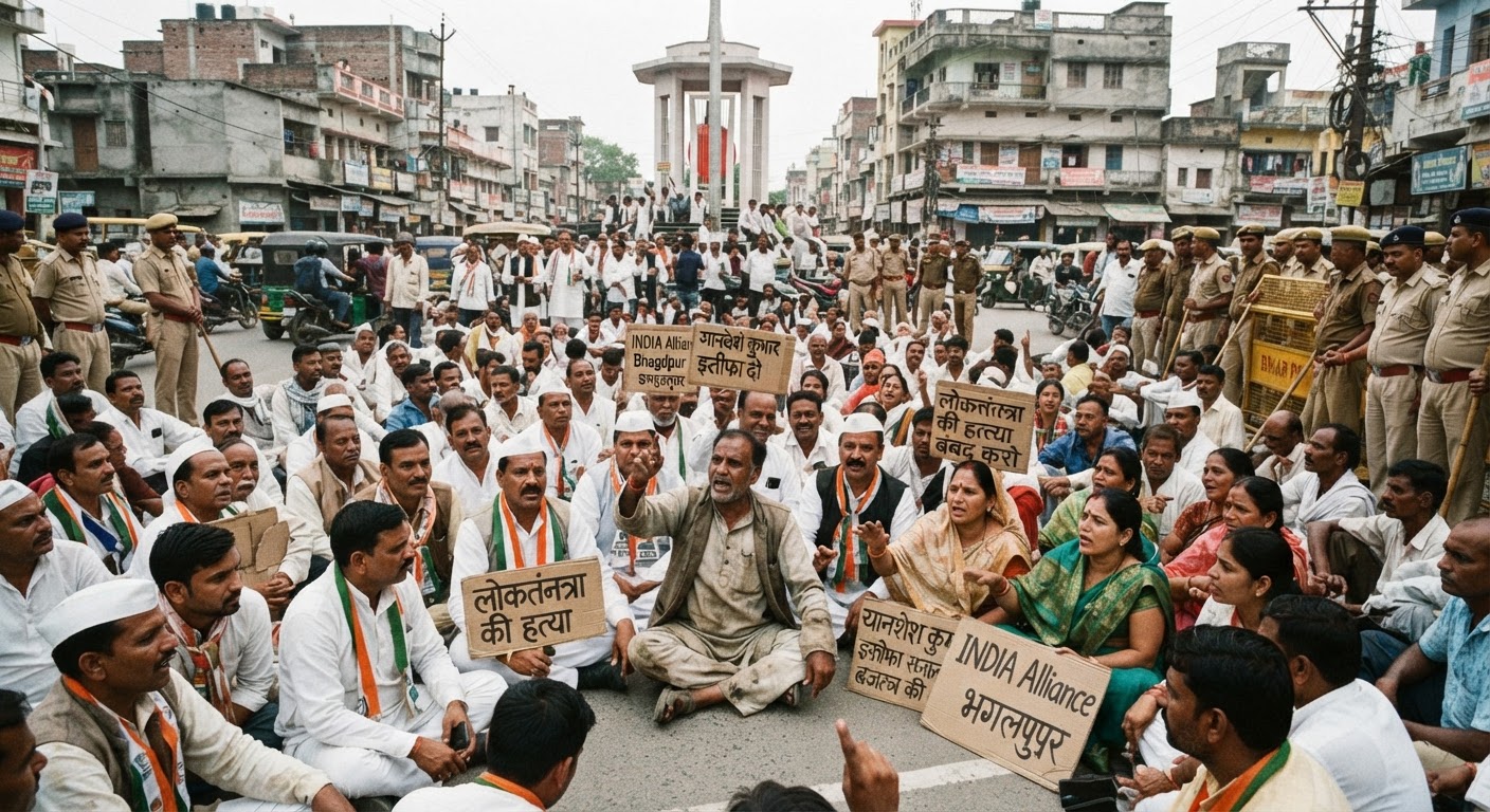 भागलपुर में इंडिया गठबंधन का जोरदार हंगामा, चुनाव आयुक्त के इस्तीफे की मांग