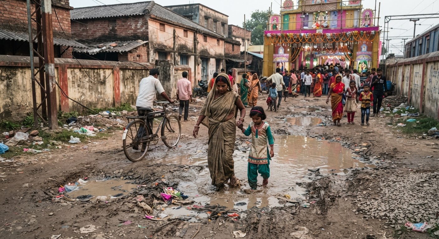 झाझा में दुर्गा पूजा पंडال जाने वाले रास्ते खराब, लोगों की बढ़ी चिंता