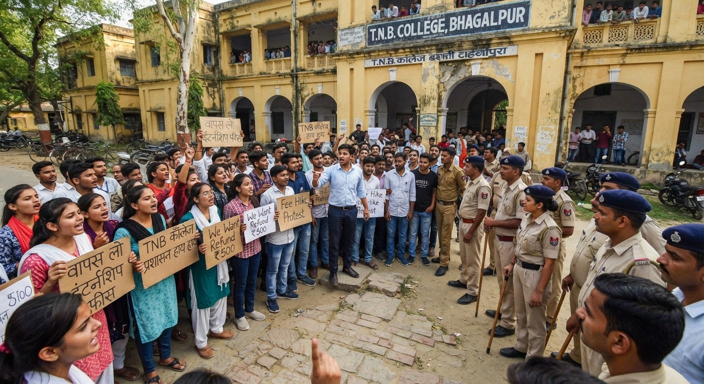 भागलपुर के टीएनबी कॉलेज में इंटर्नशिप फीस के खिलाफ छात्रों का जोरदार हंगामा