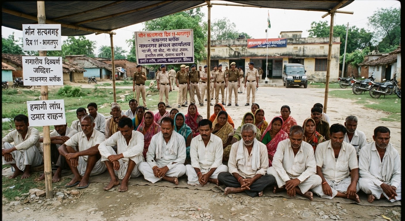 भागलपुर में बड़ा हंगामा: मौन सत्याग्रह का 11वां दिन, ग्रामीण करेंगे ब्लॉक कार्यालय का घेराव