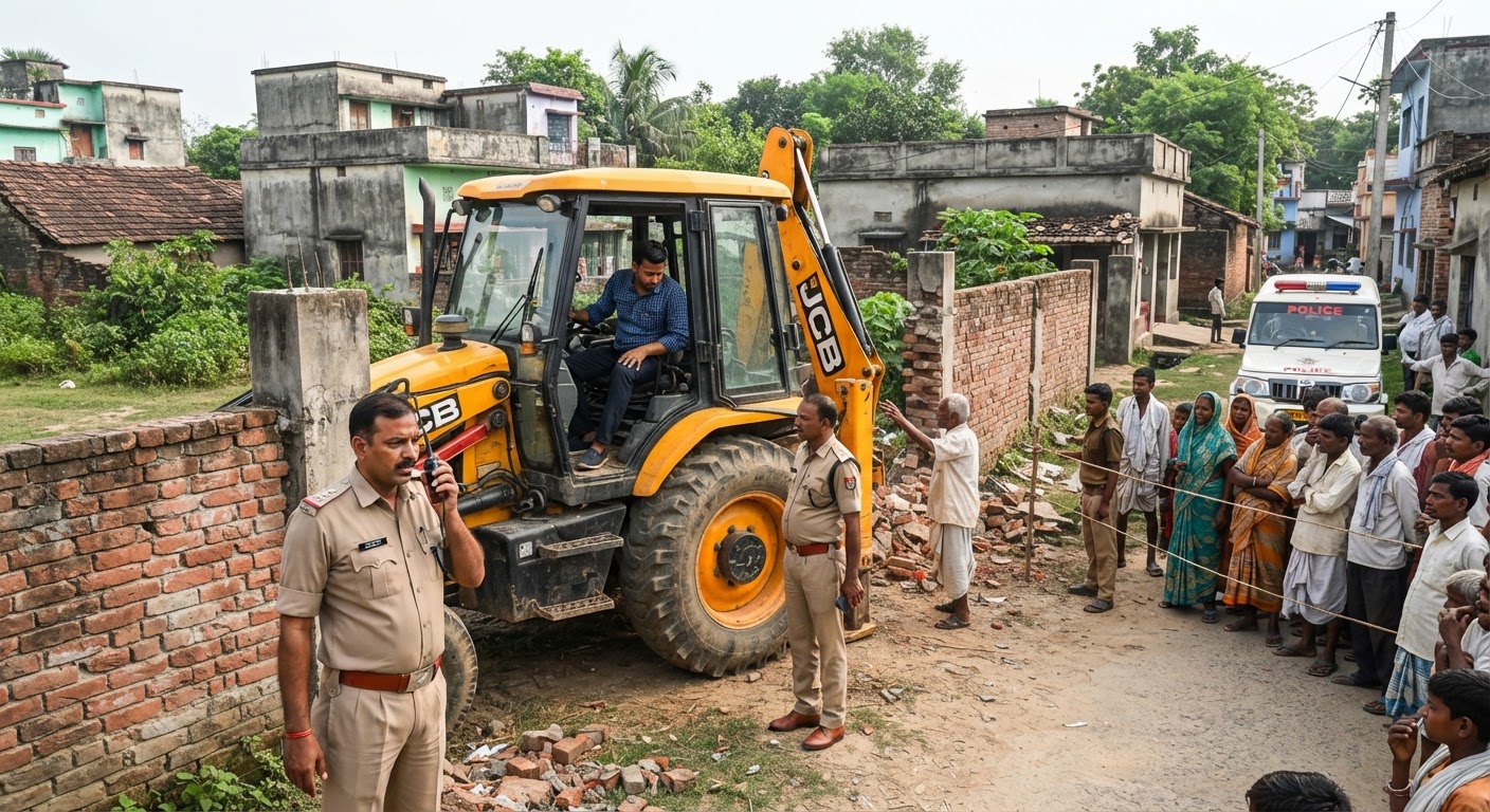 भागलपुर में दीवार तोड़ने पहुंचे जेसीबी चालक को पुलिस ने पकड़ा