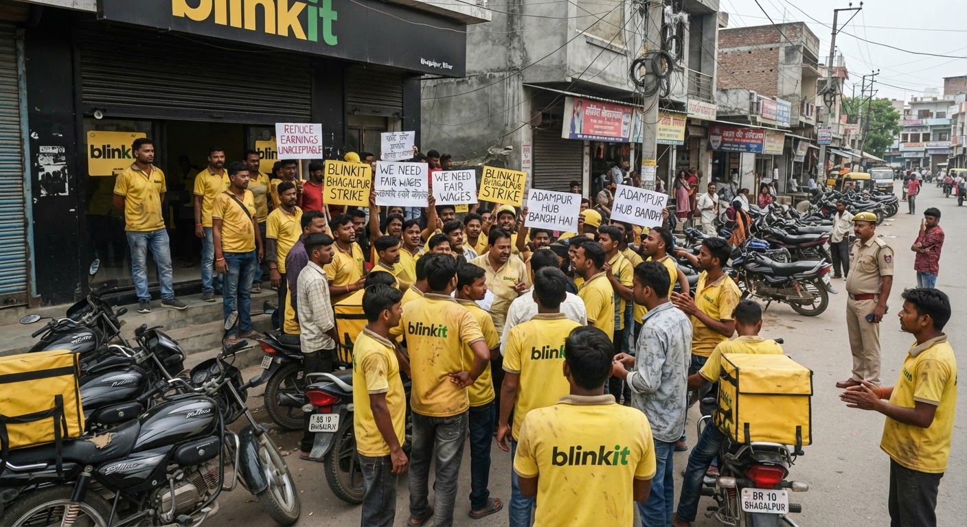 भागलपुर में ब्लिंकिट डिलीवरी ब्वॉय की हड़ताल