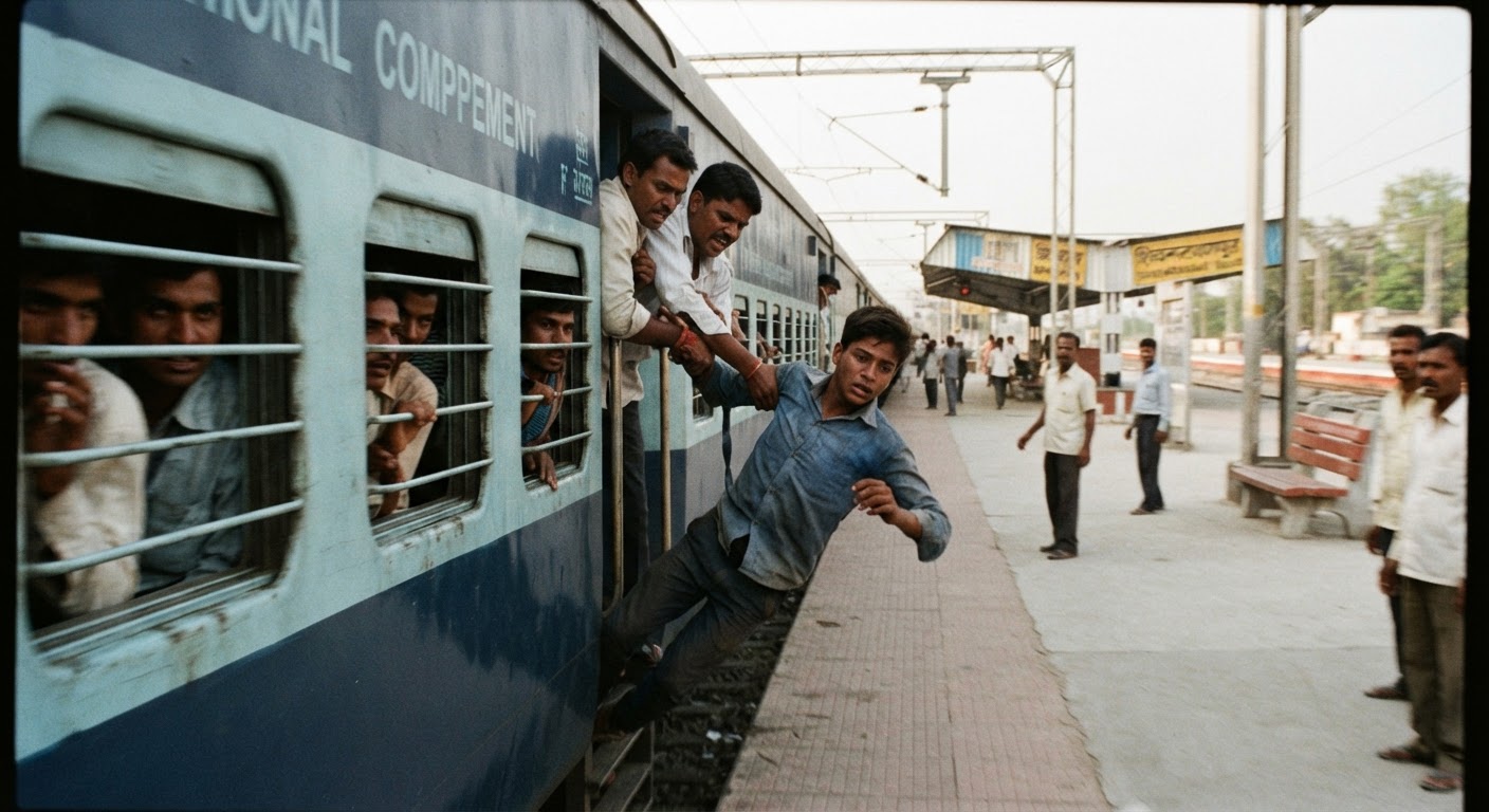 खौफनाक: चलती ट्रेन से मोबाइल चुराने की कोशिश, यात्रियों ने खिड़की से बाहर लटकाया चोर