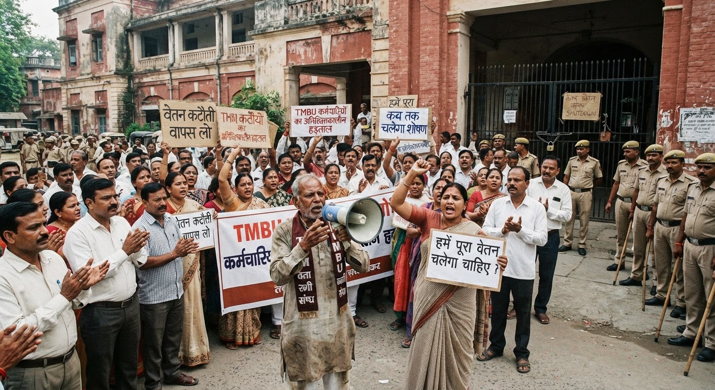 टीएमबीयू में वेतन कटौती के खिलाफ कर्मचारी करेंगे अनिश्चितकालीन हड़ताल