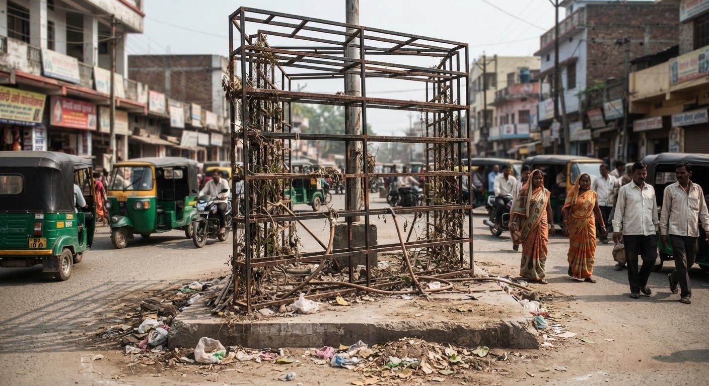 भगलपुर: शीतला स्थान चौक पर अधूरा पड़ा वर्टिकल गार्डन, जंग लगा ढांचा देख भड़के लोग