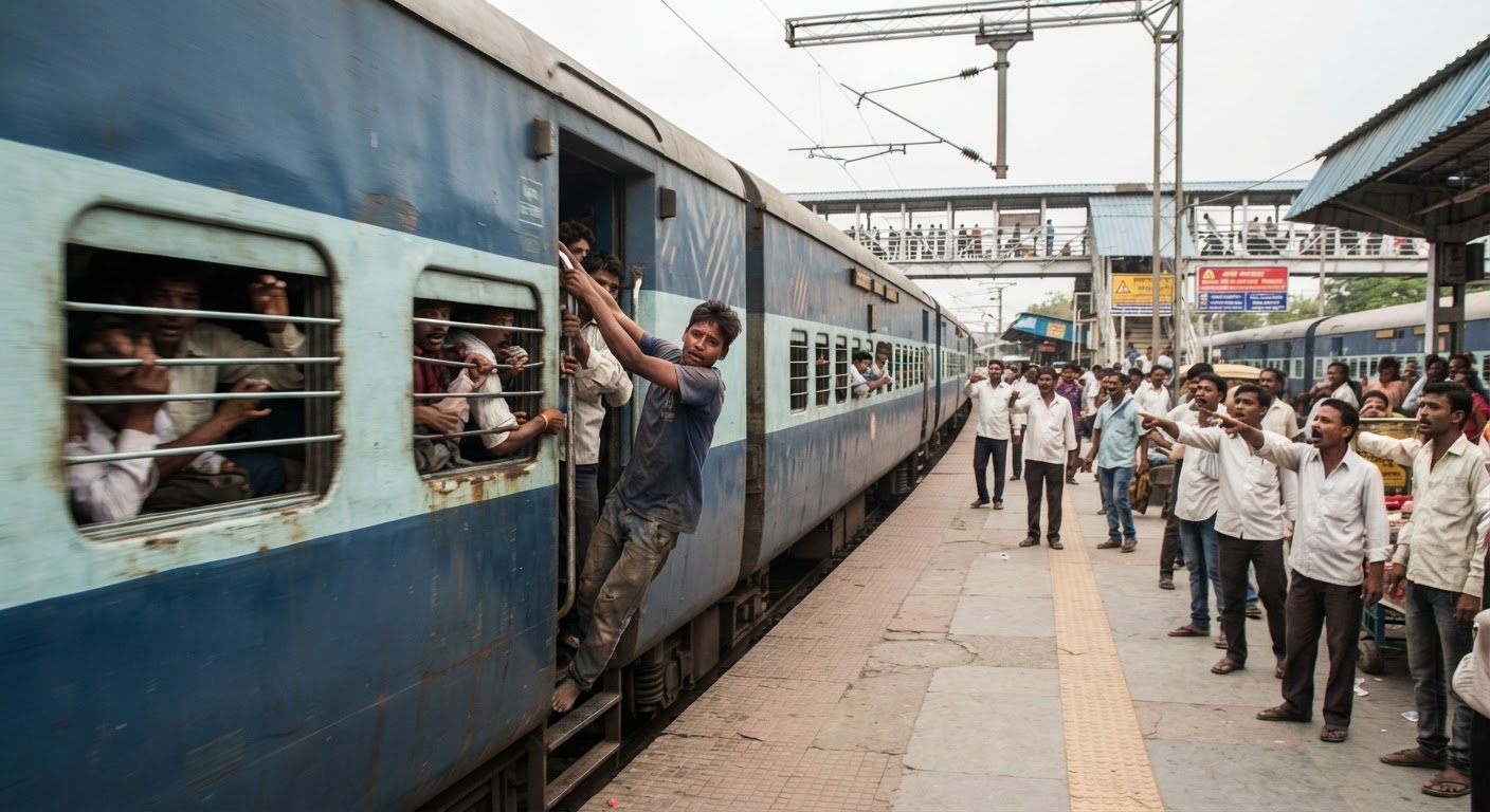 भागलपुर में मोबाइल चोरी की कोशिश, चलती ट्रेन की खिड़की से लटका दिखा युवक