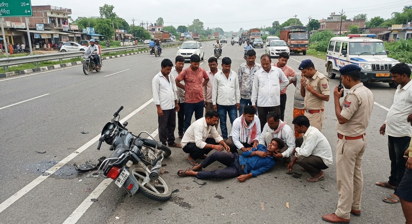 दर्दनाक हादसा! अररिया-पूर्णिया फोरलेन के पास बाइक अनियंत्रित होने से युवक गंभीर रूप से घायल