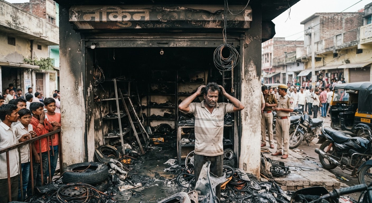 बांका में बड़ा हादसा: शॉर्ट सर्किट से निकुंज कुमार की दुकान में लगी भीषण आग
