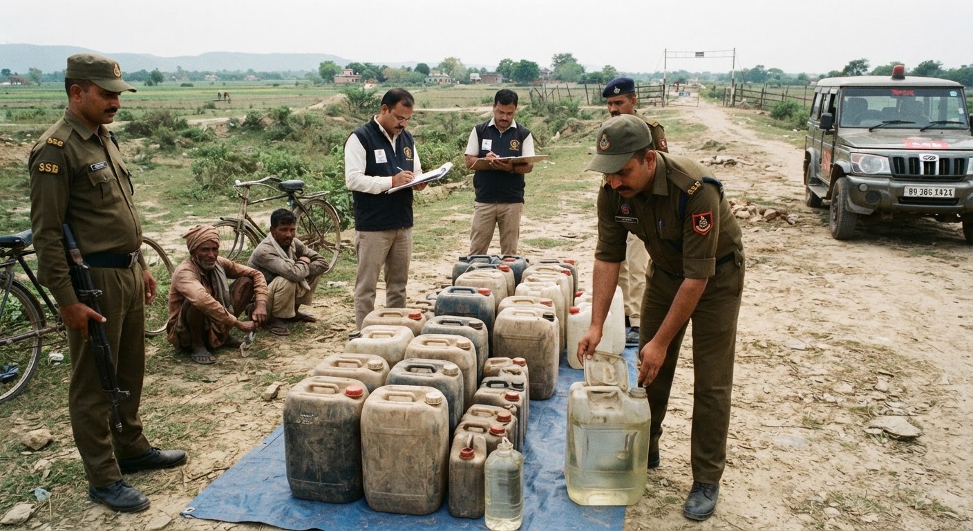 अररिया में SSB और उत्पाद विभाग की बड़ी कार्रवाई, 102 लीटर नेपाली शराब बरामद