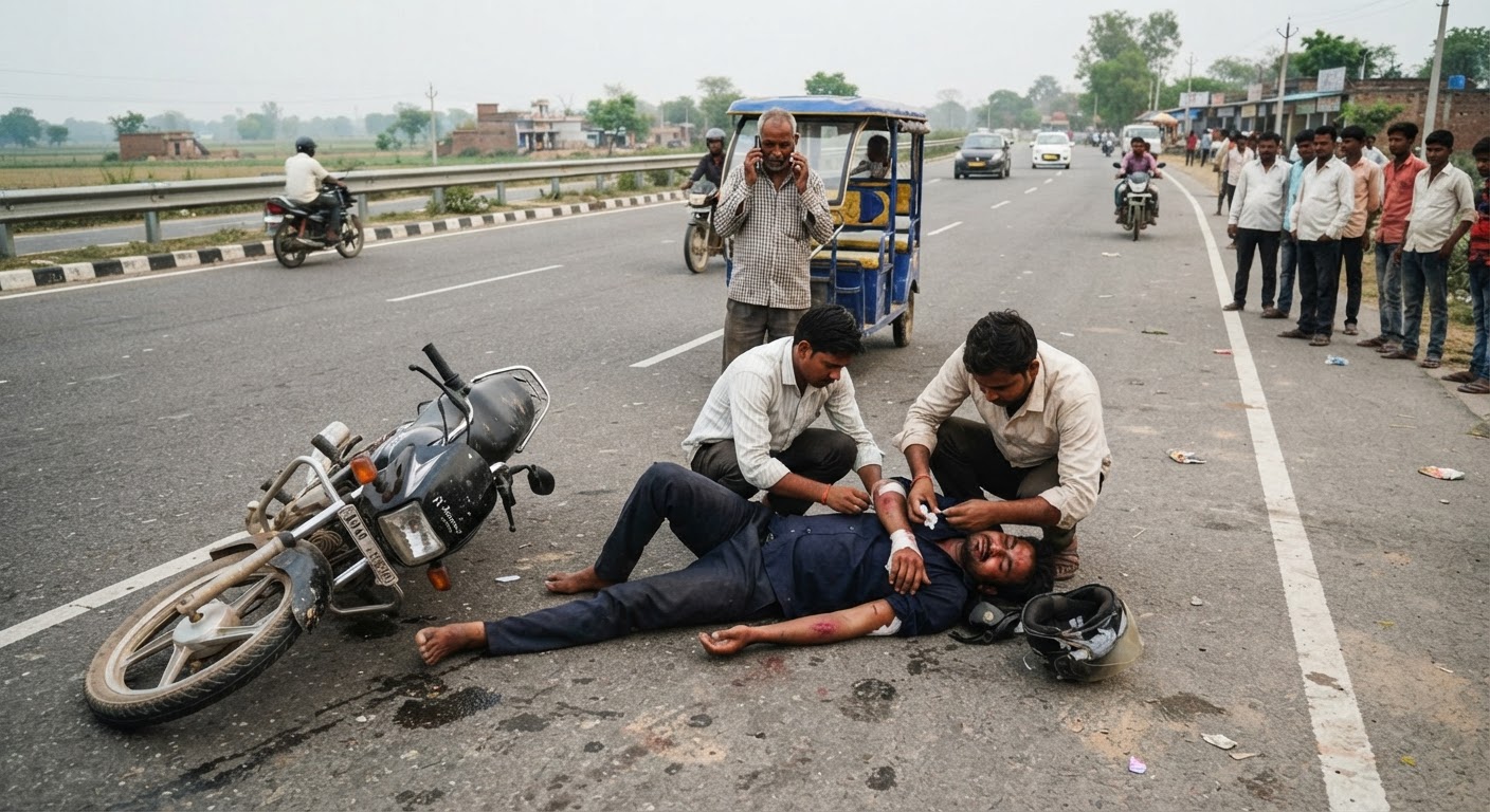 सुल्तानगंज सड़क हादसे में मोटरसाइकिल सवार हेमंत कुमार गंभीर रूप से घायल