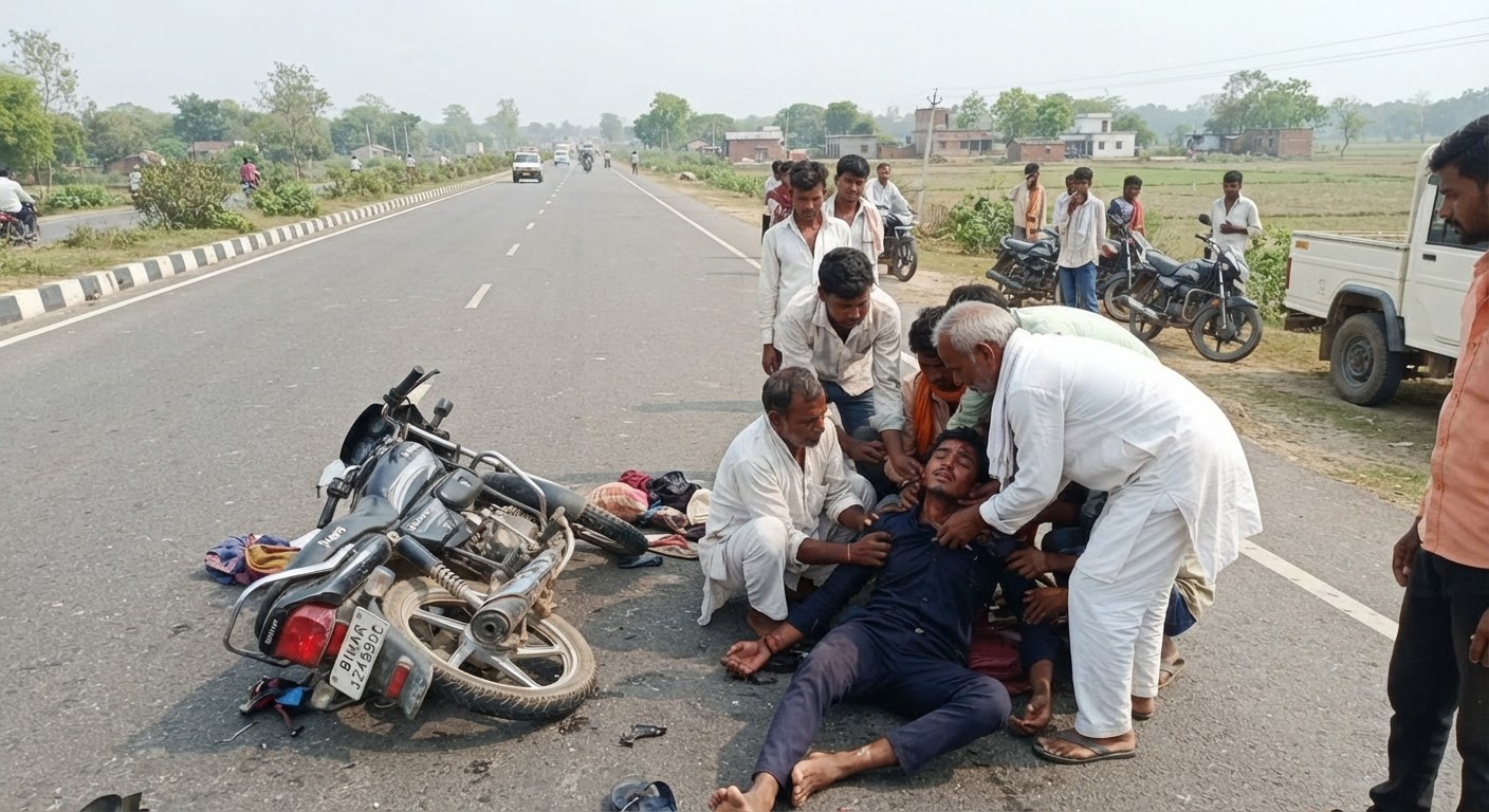 अरेरिया-फारबिसगंज फोरलेन पर दर्दनाक हादसा, बाइक सवार युवक गंभीर रूप से घायल