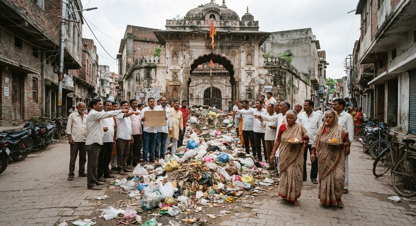भागलपुर के ऐतिहासिक भूतनाथ मंदिर के गेट पर कचरा फेंकने से लोगों में भारी गुस्सा