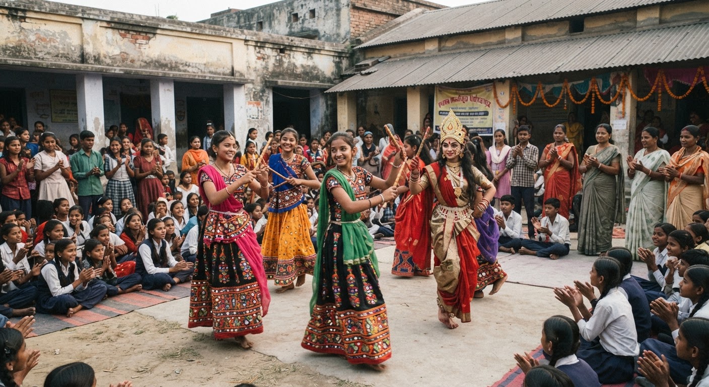 शાનदार नवरात्र! भागलपुर के स्कूल में बच्चों ने बिखेरे रंग